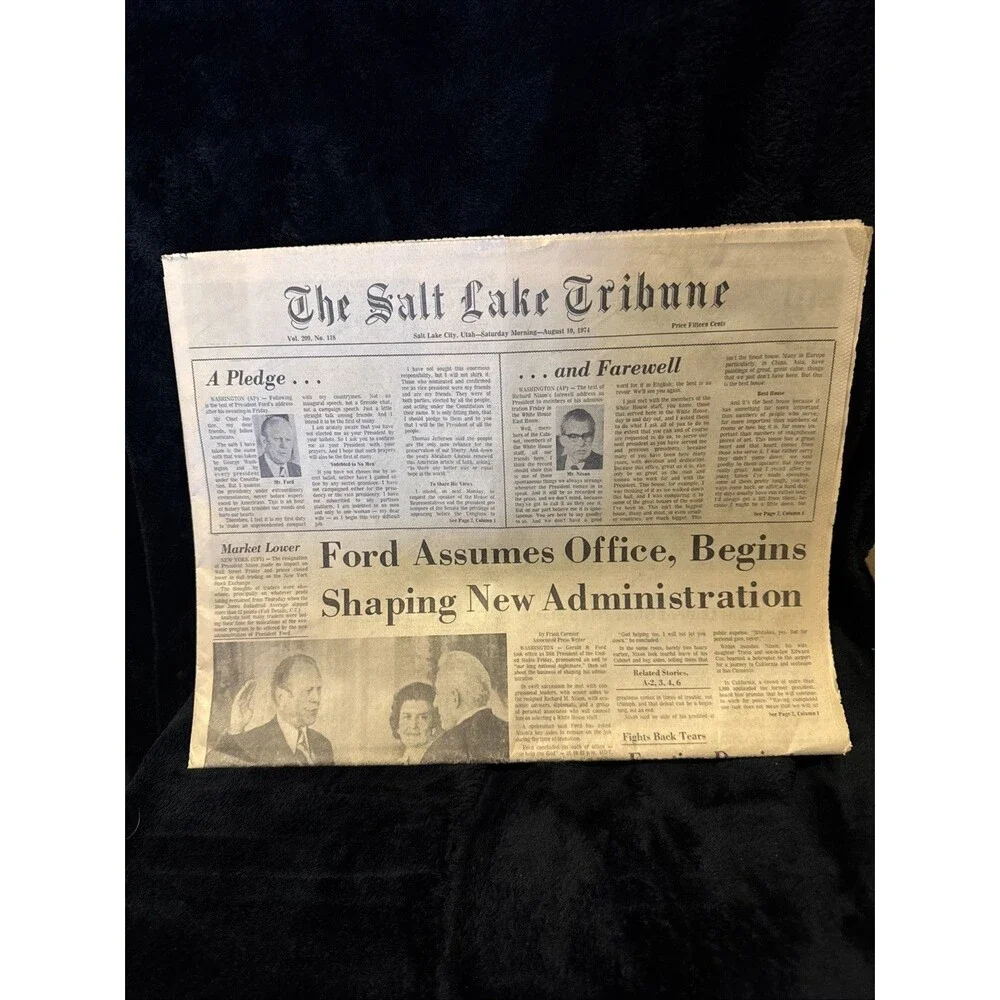 Vintage August 19 1974 Salt Lake Tribune Newspaper Ford Assumes Office Paris Ad